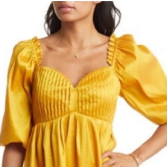 VICI Medium Yellow Puff Sleeve Babydoll Dress, Smocked Back, Knee Length NWT - Picture 4 of 9